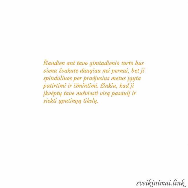 Atvirukas animuota auksinė širdis Šiandien ant tavo gimtadienio torto bus viena žvak Atvirukas animuota auksinė širdis