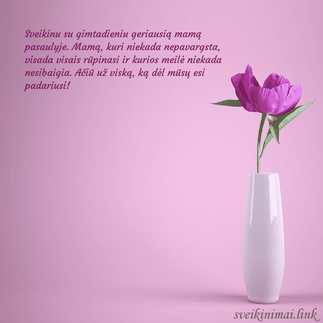 Elektroninė atvirutė su bijūnu vazoje Sveikinu su gimtadieniu geriausią mamą pasaulyje.  Elektroninė atvirutė su bijūnu vazoje