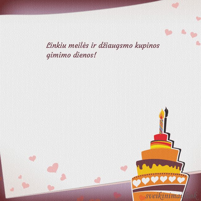 Gimtadienio atvirukas su tortu ir viena žvakute