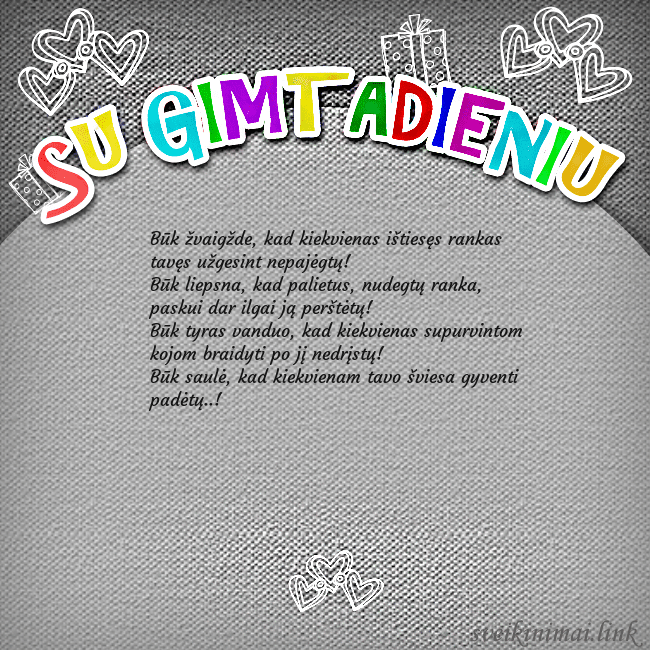 Gimtadienio atvirukas su spalvotu užrašu Su gimtadieniu