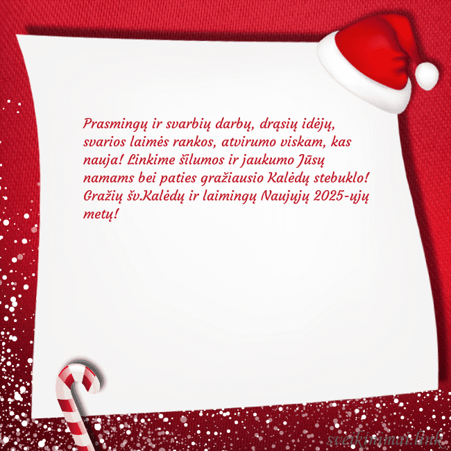 Kalėdinis atvirukas su saldainiu ir nykštuko kepure Prasmingų ir svarbių darbų, drąsių idėjų, svarios Kalėdinis atvirukas su saldainiu ir nykštuko kepure