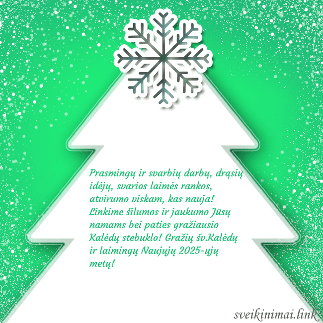 Naujametinis atvirukas su balta eglute žaliame fone Prasmingų ir svarbių darbų, drąsių idėjų, svarios Naujametinis atvirukas su balta eglute žaliame fone