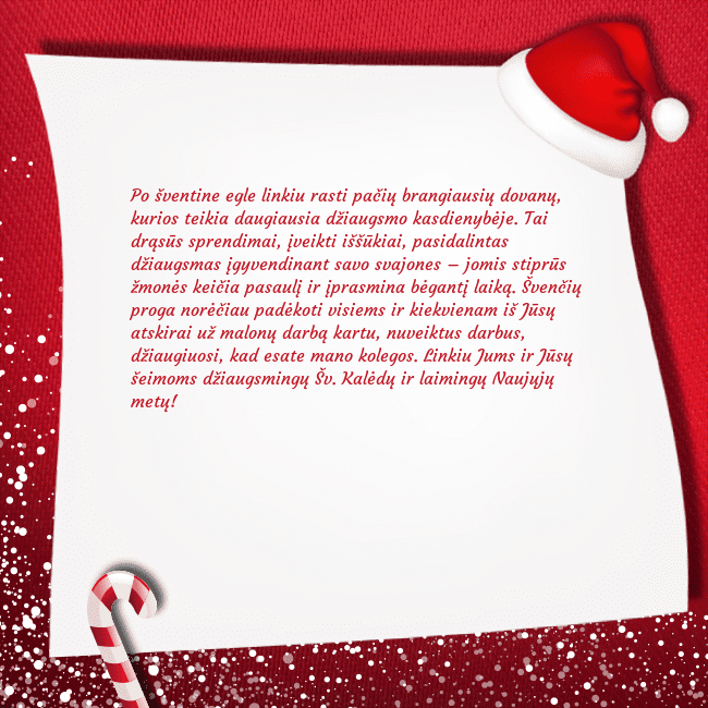 Kalėdinis atvirukas su saldainiu ir nykštuko kepure Po šventine egle linkiu rasti pačių brangiausių do Kalėdinis atvirukas su saldainiu ir nykštuko kepure