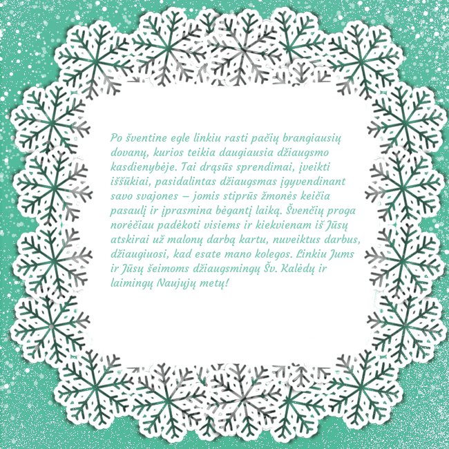 Naujametinis atvirukas snaigių ratas Po šventine egle linkiu rasti pačių brangiausių do Naujametinis atvirukas snaigių ratas