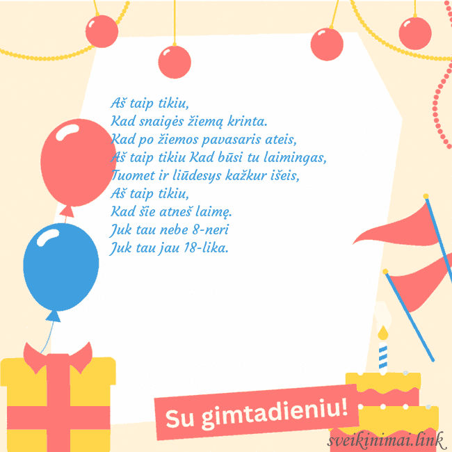 Animuotas gimtadienio atvirukas su tortu Aš taip tikiu,
Kad snaigės žiemą krinta.
Kad po ži Animuotas gimtadienio atvirukas su tortu