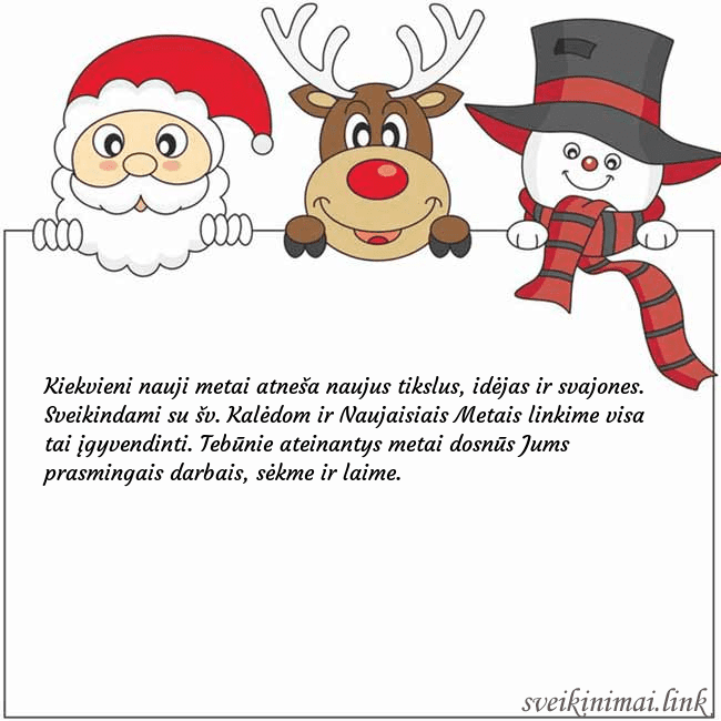Atvirukas su kalėdų seneliu, elniu ir seniu besmegeniu Kiekvieni nauji metai atneša naujus tikslus, idėja Atvirukas su kalėdų seneliu, elniu ir seniu besmegeniu