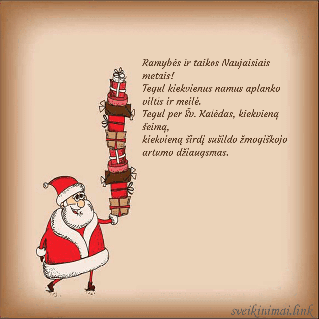 Atvirukas su Kalėdų seneliu Ramybės ir taikos Naujaisiais metais!
Tegul kiekv Atvirukas su Kalėdų seneliu