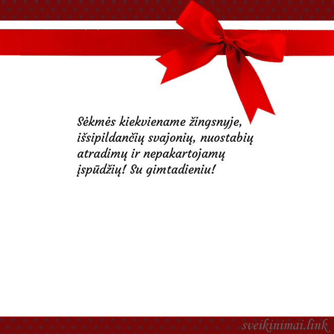 Sveikinimo atvirukas su raudonu kaspinėliu