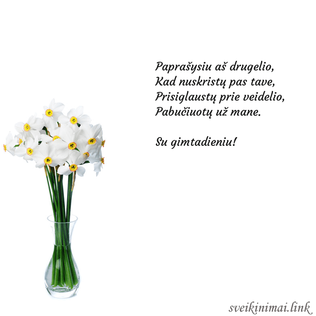 Atvirukas su narcizais Paprašysiu aš drugelio,
Kad nuskristų pas tave,
Atvirukas su narcizais