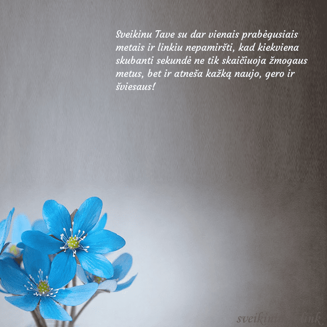Atvirukas su žibuoklėmis Sveikinu Tave su dar vienais prabėgusiais metais i Atvirukas su žibuoklėmis