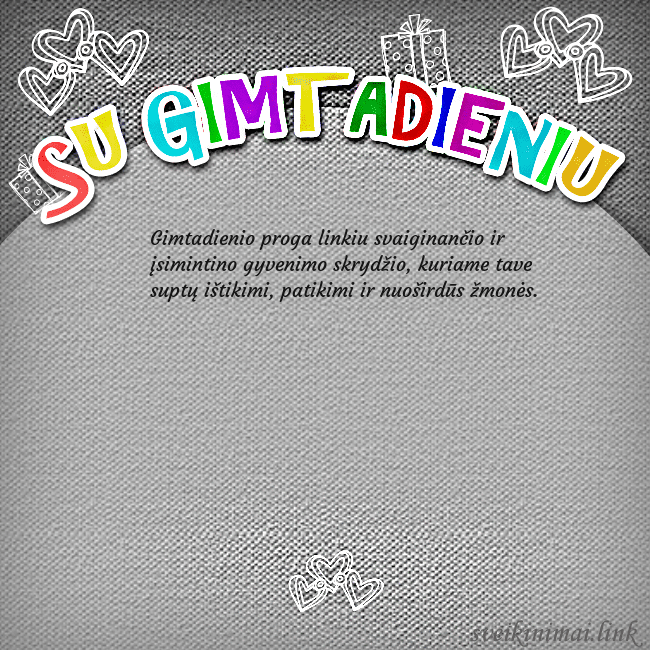 Gimtadienio atvirukas su spalvotu užrašu Su gimtadieniu