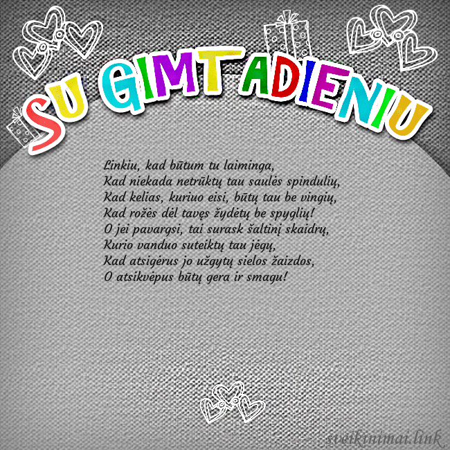 Gimtadienio atvirukas su spalvotu užrašu Su gimtadieniu