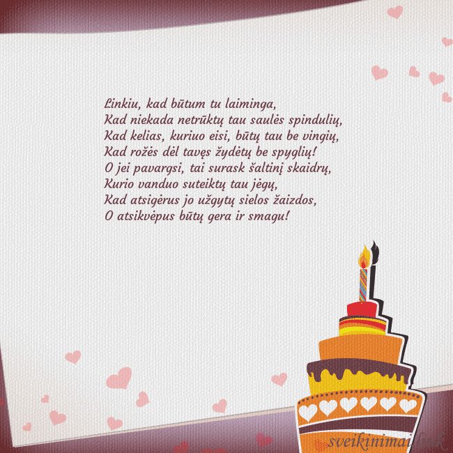 Gimtadienio atvirukas su tortu ir viena žvakute