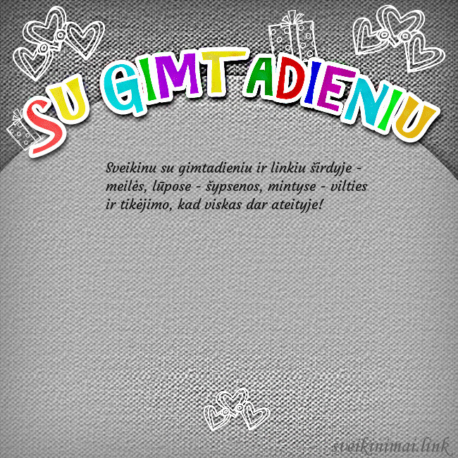 Gimtadienio atvirukas su spalvotu užrašu Su gimtadieniu