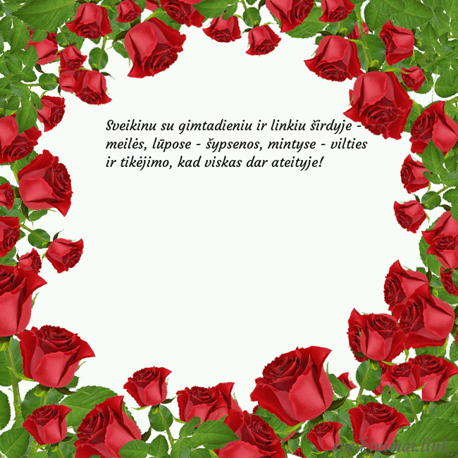 Atvirukas su daug rožių Sveikinu su gimtadieniu ir linkiu širdyje - meilės Atvirukas su daug rožių