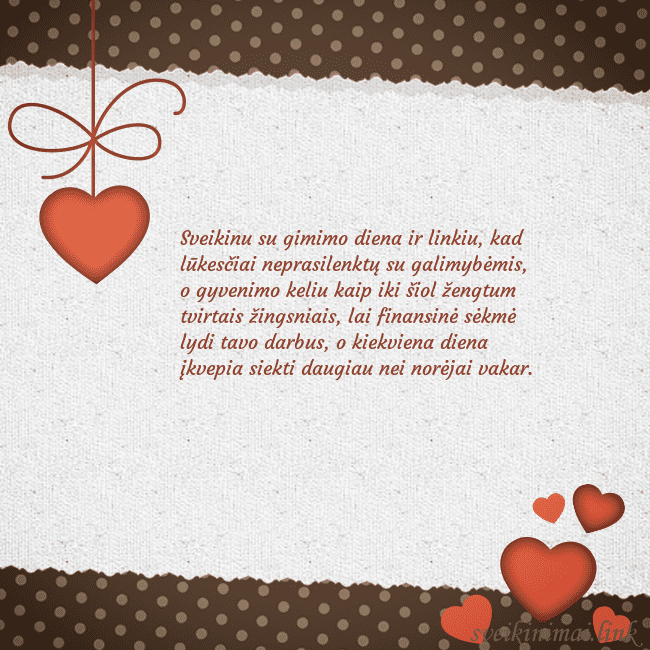 Atvirukas su širdelėmis Sveikinu su gimimo diena ir linkiu, kad lūkesčiai Atvirukas su širdelėmis