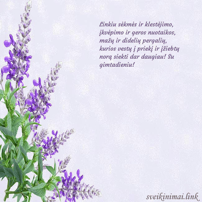 Gimtadienio atvirukas su lubinais Linkiu sėkmės ir klestėjimo, įkvėpimo ir geros nuo Gimtadienio atvirukas su lubinais