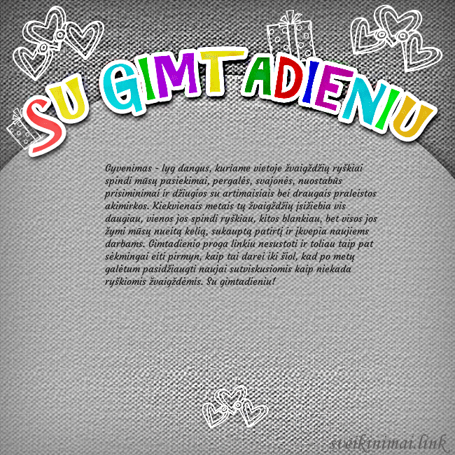 Gimtadienio atvirukas su spalvotu užrašu Su gimtadieniu