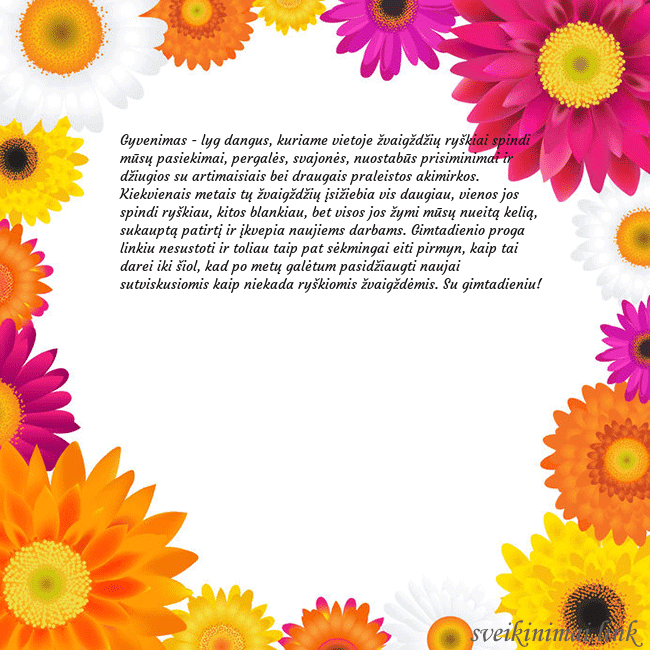 Atvirukas su spalvotomis gėlėmis