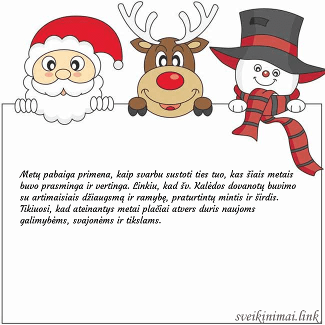 Atvirukas su kalėdų seneliu, elniu ir seniu besmegeniu