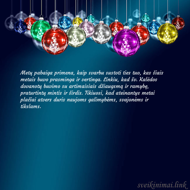 Mėlynas atvirukas su kalėdinės eglutės žaisliukais Metų pabaiga primena, kaip svarbu sustoti ties tuo Mėlynas atvirukas su kalėdinės eglutės žaisliukais