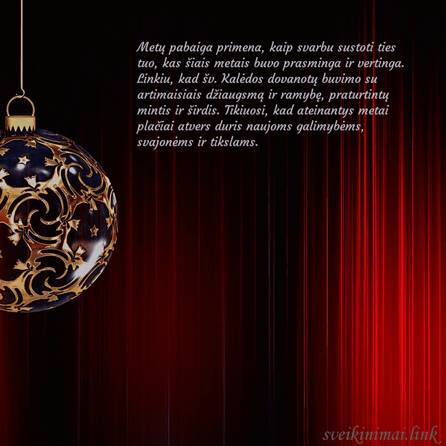 Raudonas atvirukas su prabangiu eglutės žaisliuku Metų pabaiga primena, kaip svarbu sustoti ties tuo Raudonas atvirukas su prabangiu eglutės žaisliuku