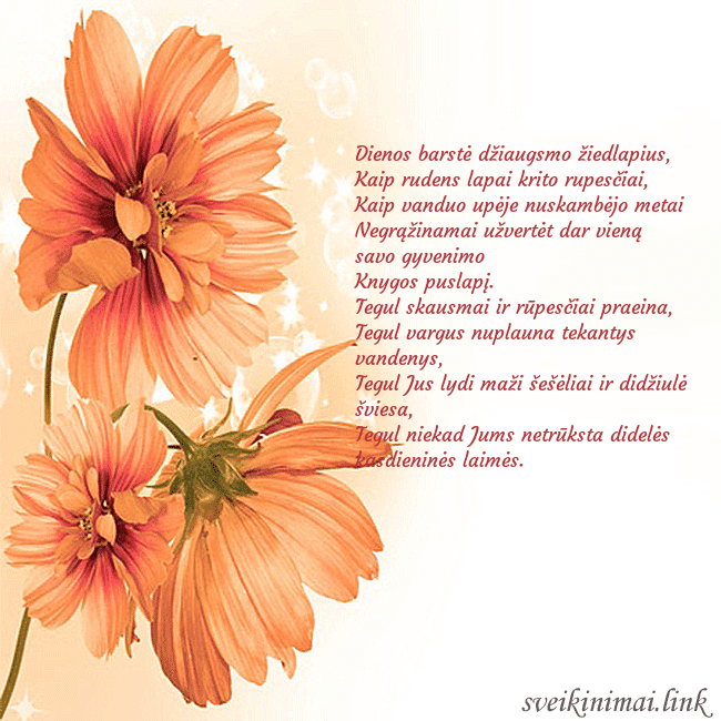 Atvirukas su oranžinėmis gėlėmis