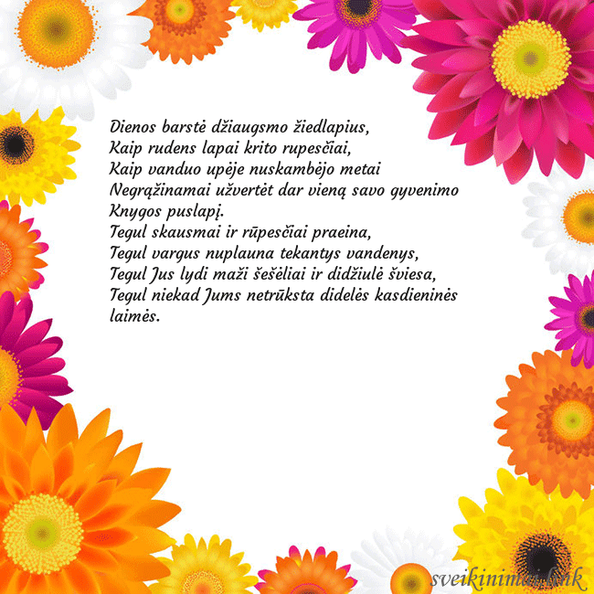 Atvirukas su spalvotomis gėlėmis