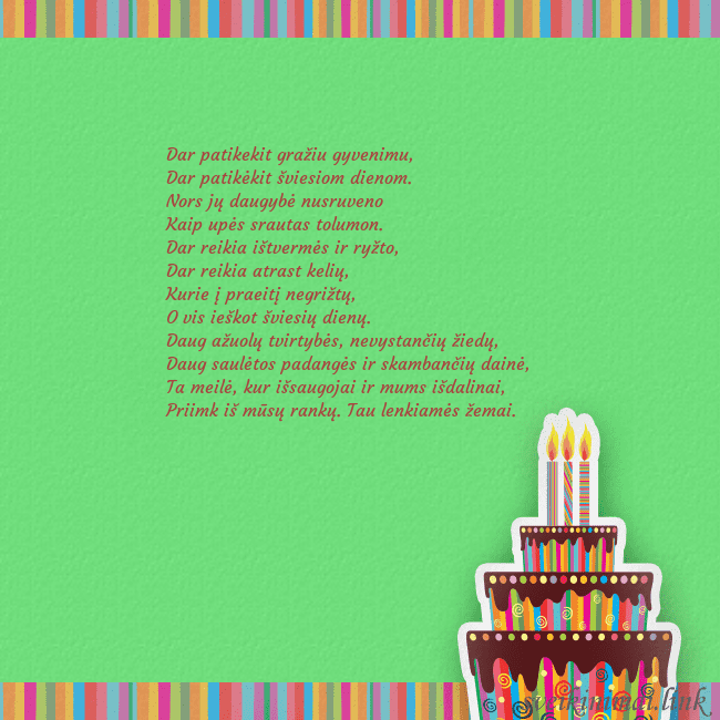 Gimtadienio atvirukas su tortu ir žvakutėmis