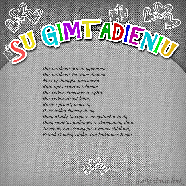 Gimtadienio atvirukas su spalvotu užrašu Su gimtadieniu