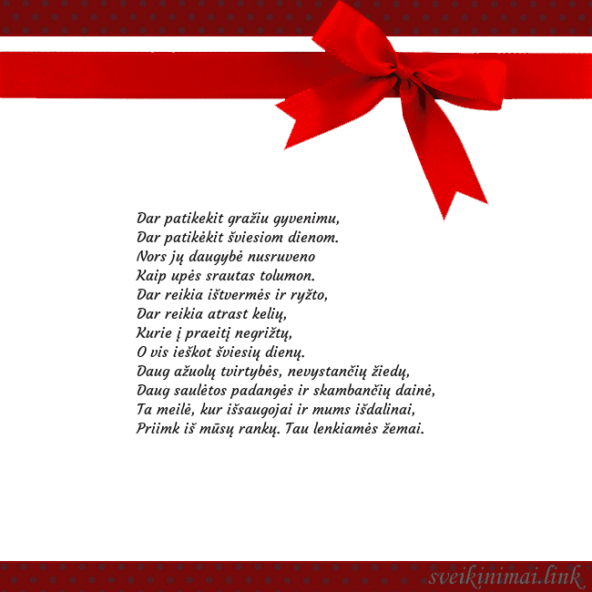 Sveikinimo atvirukas su raudonu kaspinėliu