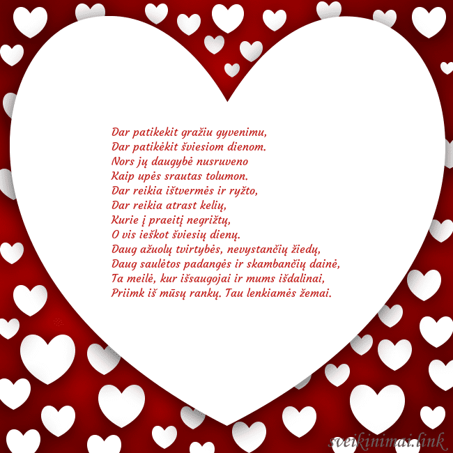 Atvirukas su didele širdimi ir daug mažesnių širdelių aplink ją