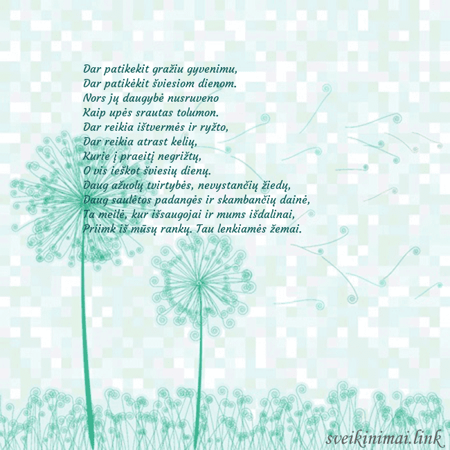 Atvirukas su pienės pūkais