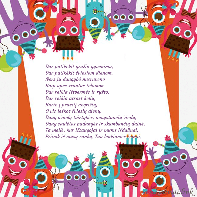 Sveikinimo atvirukas su monstriukais