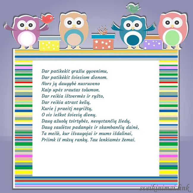 Gimtadienio atvirukas su pelėdžiukais