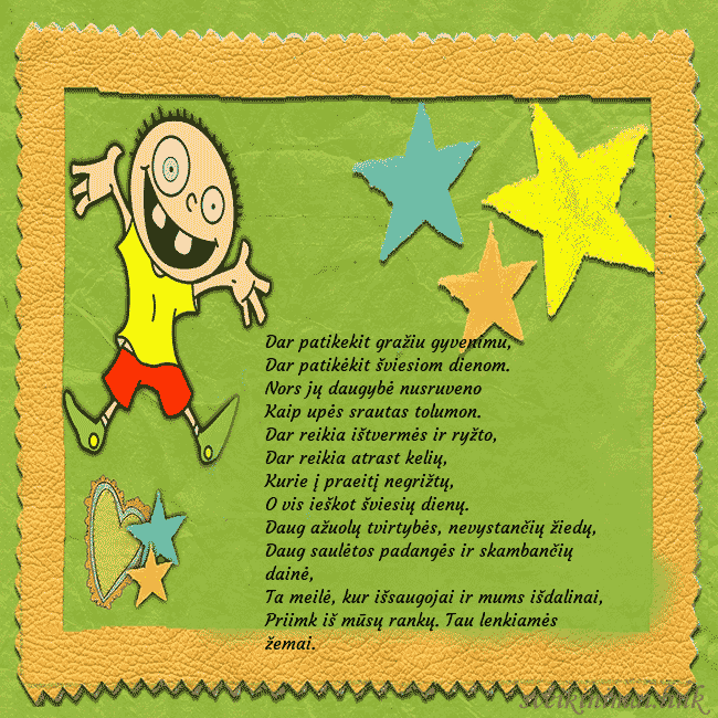 Smagus atvirukas su karpiniais ir juokingu berniuku