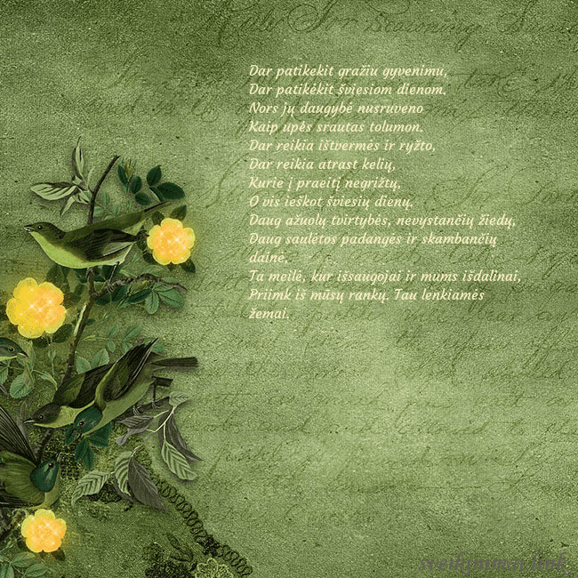 Žalias atvirukas su geltonomis gėlėmis