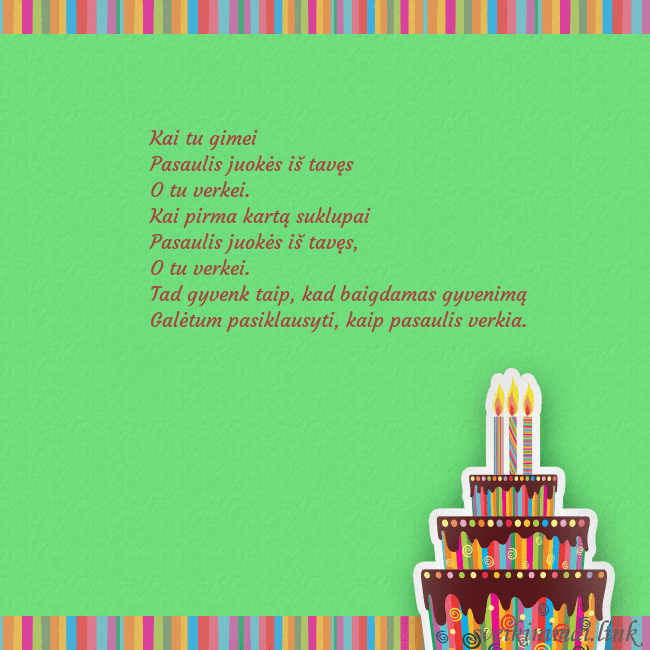 Gimtadienio atvirukas su tortu ir žvakutėmis