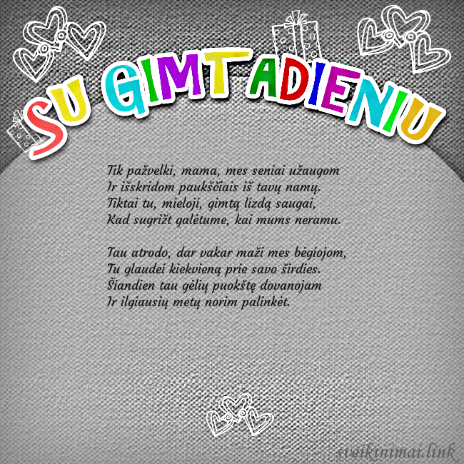 Gimtadienio atvirukas su spalvotu užrašu Su gimtadieniu