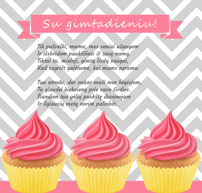 Gimtadienio atvirukas su trim keksiukais