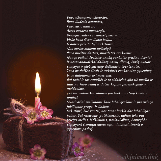 Animuotas gimtadienio atvirukas su tortu ir degančia žvakute