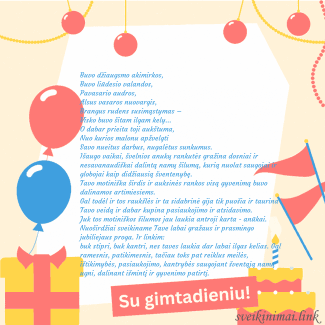 Animuotas gimtadienio atvirukas su tortu