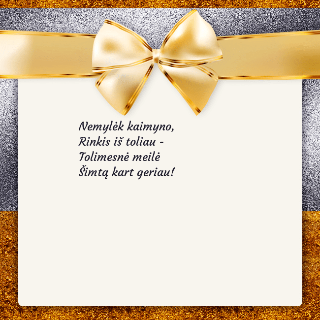 Šventinis atvirukas su auksiniu kaspinu