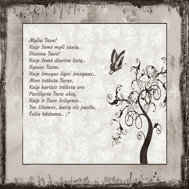Nostalgiškas atvirukas Myliu Tave!
Kaip žemė myli saulę..
Dievinu Tave!
K Nostalgiškas atvirukas