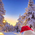 Kalėdiniai atvirukai el. paštu Atvirukas su žiemos peizažu ir nykštuko kepure