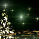 Naujametiniai atvirukai el. paštu Žalias kalėdinis atvirukas su auksu spindinčia eglute